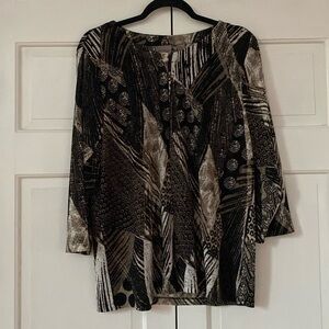 Chico’s Size 2 Multi Print Classic Cardigan Dress Up or Down Chicos Large‎ 12/14